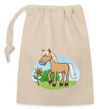 Lustiges Pferd auf Wiese - Verschließbarer Geschenkbeutel aus Baumwolle (14x20cm) - Natur - Vorne