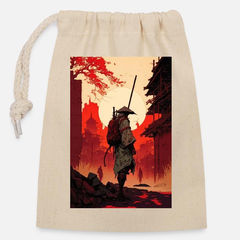 Samurai Japan City Sun Cool - Closable cotton gift bag (14x20cm) - nature