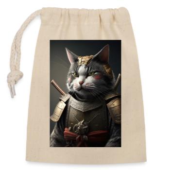 Samurai Cat Cat Cool Japan Warrior - Closable cotton gift bag (14x20cm) - nature - Front
