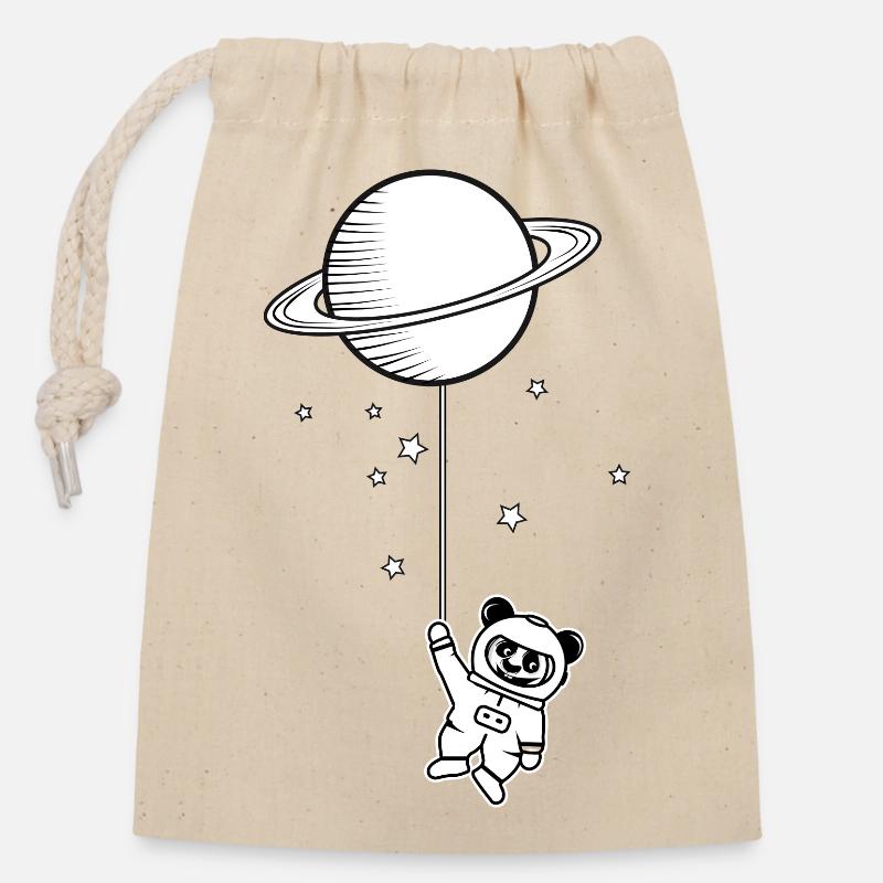 little astronaut panda bear with Saturn balloon - Closable cotton gift bag (14x20cm) - nature