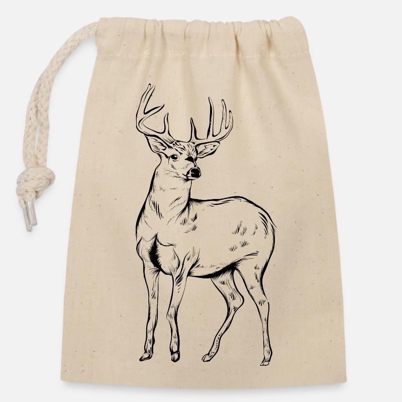 cerf - Sac cadeau en coton avec cordon (14 x 20 cm) - nature