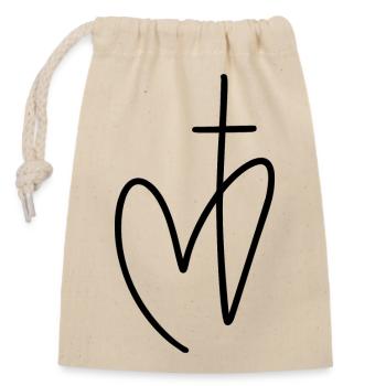 Jésus-Christ Croise cœur Jean 3:16 - Sac cadeau en coton avec cordon (14 x 20 cm) - nature - Devant