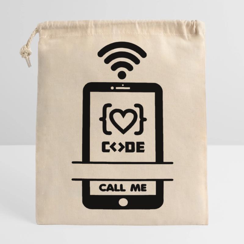 Codist Call me phone code heart Closable cotton gift bag (14x20cm)