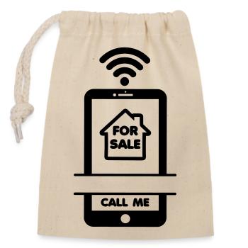Agent immobilier Appelez-moi téléphone! Maison à vendre - Sac cadeau en coton avec cordon (14 x 20 cm) - nature - Devant