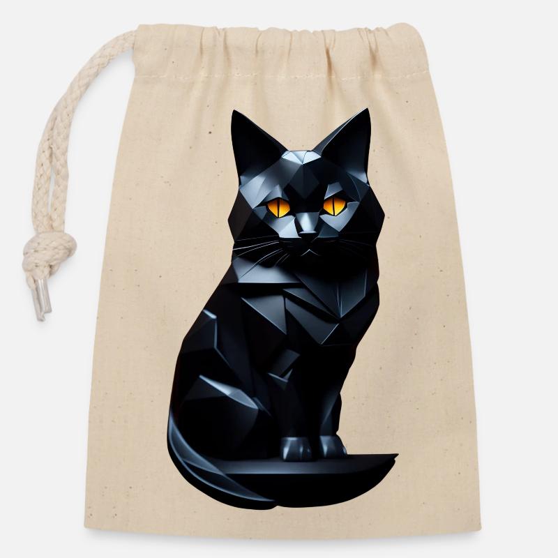 Black cat origami front - Closable cotton gift bag (14x20cm) - nature