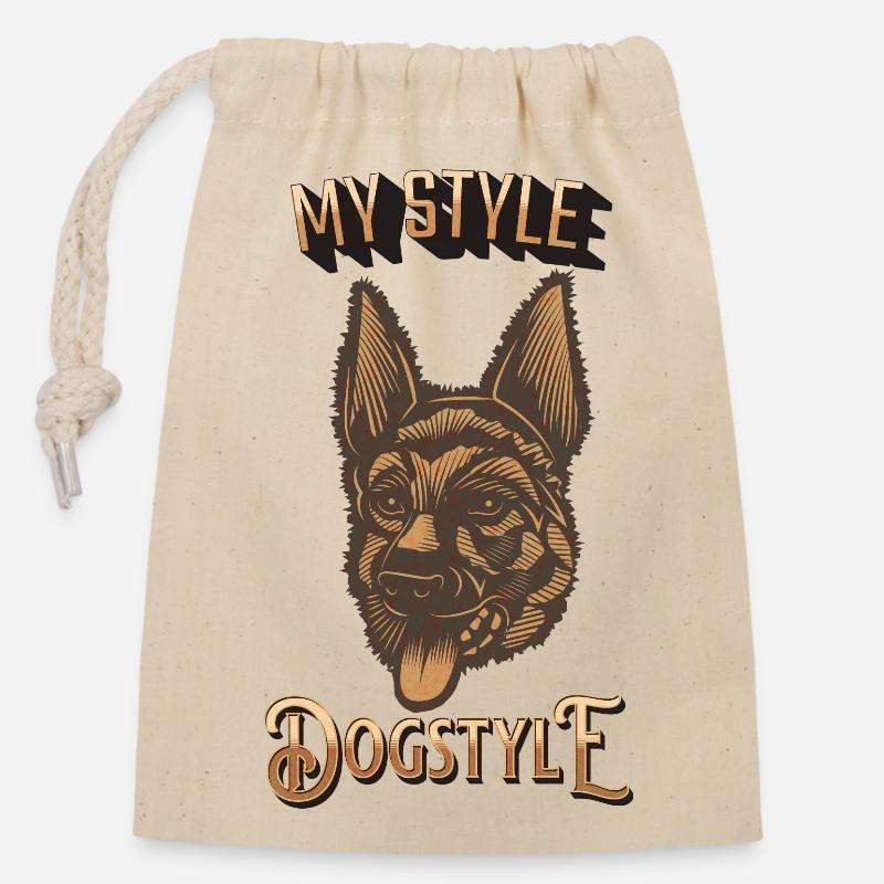 Le style chien - Sac cadeau en coton avec cordon (14 x 20 cm) - nature