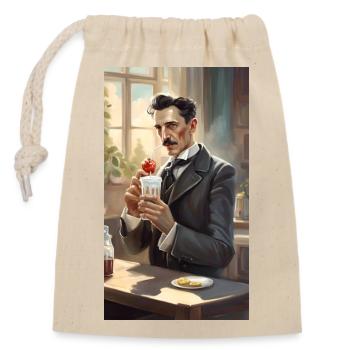 romantic Nikola Tesla science shirt - Closable cotton gift bag (14x20cm) - nature - Front