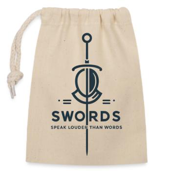 "Swords speak louder than words" - Closable cotton gift bag (14x20cm) - nature - Front