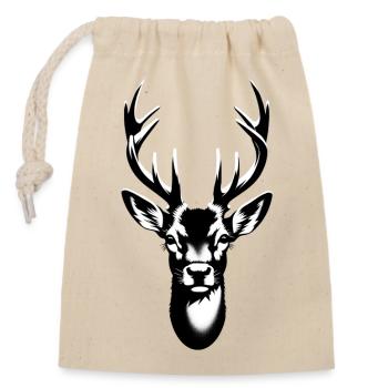 Cerf | Bois de cerf | Tête de cerf - Sac cadeau en coton avec cordon (14 x 20 cm) - nature - Devant