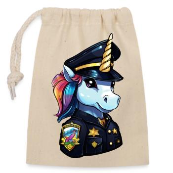 Police de la licorne - Sac cadeau en coton avec cordon (14 x 20 cm) - nature - Devant