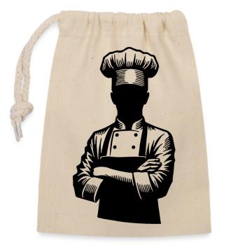 Küchenchef und Hobbykoch Silhouette Portrait - Verschließbarer Geschenkbeutel aus Baumwolle (14x20cm) - Natur - Vorne