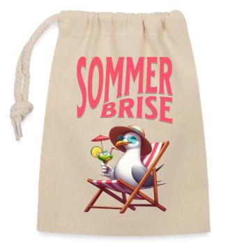 Brise d’été - mouette avec un cocktail - Sac cadeau en coton avec cordon (14 x 20 cm) - nature - Devant