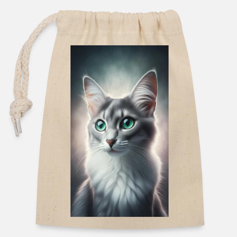 Cat - Closable cotton gift bag (14x20cm) - nature