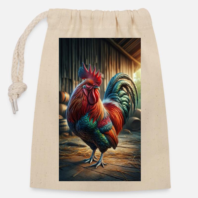 Coq - Sac cadeau en coton avec cordon (14 x 20 cm) - nature