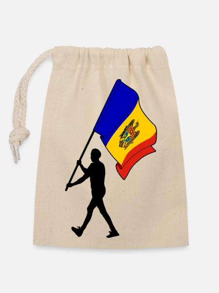 Flagge Moldawien Mann zu Fuß - Verschließbarer Geschenkbeutel aus Baumwolle (14x20cm) - Natur
