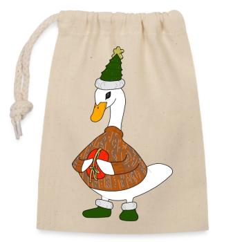 Canard de Noël - Sac cadeau en coton avec cordon (14 x 20 cm) - nature - Devant