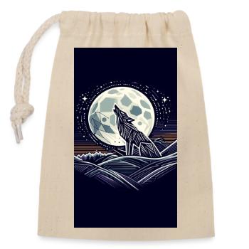Geometrischer Wolf unter dem Mond - Verschließbarer Geschenkbeutel aus Baumwolle (14x20cm) - Natur - Vorne
