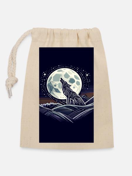 Geometrischer Wolf unter dem Mond - Verschließbarer Geschenkbeutel aus Baumwolle (14x20cm) - Natur