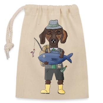 Wau what a catch dachshund fishes - Closable cotton gift bag (14x20cm) - nature - Front