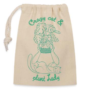 Crazy Cat & Plant Lady – Lustiges Katzen & Pflanze - Verschließbarer Geschenkbeutel aus Baumwolle (14x20cm) - Natur - Vorne