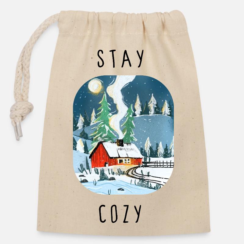 stay_cozy - Closable cotton gift bag (14x20cm) - nature