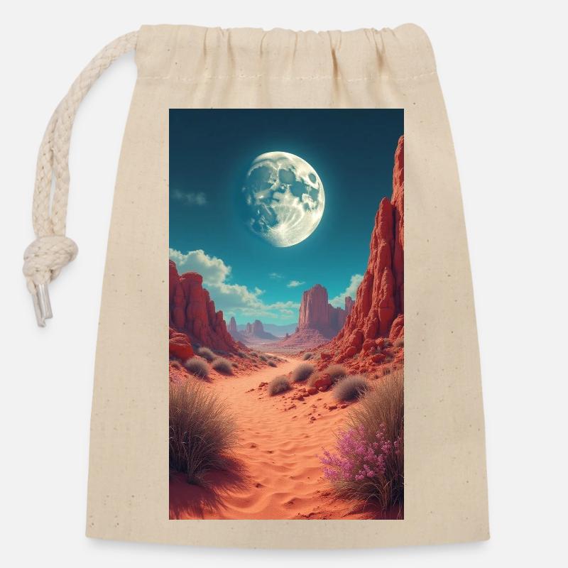 Lune sur le sentier du désert rouge - Sac cadeau en coton avec cordon (14 x 20 cm) - nature