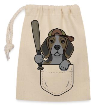 Beagle Pocket Baseball - Verschließbarer Geschenkbeutel aus Baumwolle (14x20cm) - Natur - Vorne