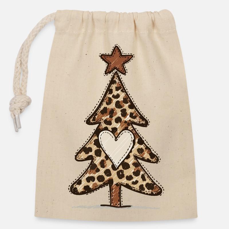 Leoprint Weihnachtsbaum - Leomuster - Verschließbarer Geschenkbeutel aus Baumwolle (14x20cm) - Natur