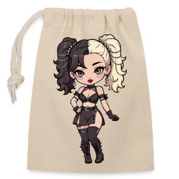 Gotische Chibi-Diva mit zweifarbigem Haar - Verschließbarer Geschenkbeutel aus Baumwolle (14x20cm) - Natur - Vorne