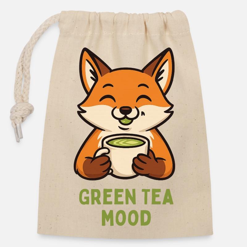 Fuchs Tee-Mood Grüner Tee - Verschließbarer Geschenkbeutel aus Baumwolle (14x20cm) - Natur