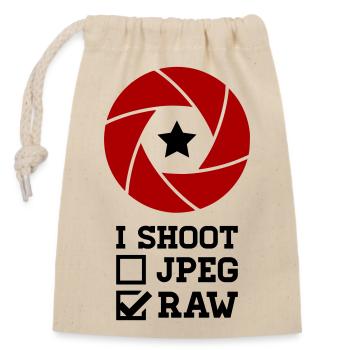 I Shoot Fotografie – Kamera Design für Fotografen - Verschließbarer Geschenkbeutel aus Baumwolle (14x20cm) - Natur - Vorne