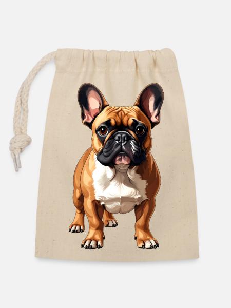 Bouledogue français - Sac cadeau en coton avec cordon (14 x 20 cm) - nature