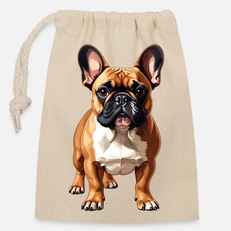 Französischer Bulldogge - Verschließbarer Geschenkbeutel aus Baumwolle (14x20cm) - Natur