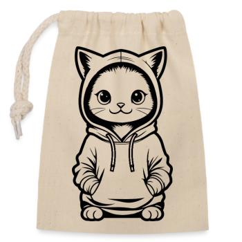 Chaton en sweat à capuche - Sac cadeau en coton avec cordon (14 x 20 cm) - nature - Devant