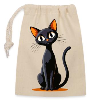 Chat noir de dessin animé avec des oreilles orange - Sac cadeau en coton avec cordon (14 x 20 cm) - nature - Devant