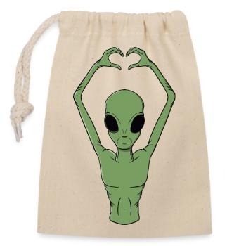 Alien-Herz-Pose - Verschließbarer Geschenkbeutel aus Baumwolle (14x20cm) - Natur - Vorne