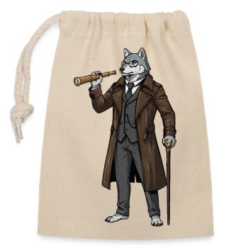 Loup Steampunk Capitaine Longue-Vue Aristocrate - Sac cadeau en coton avec cordon (14 x 20 cm) - nature - Devant