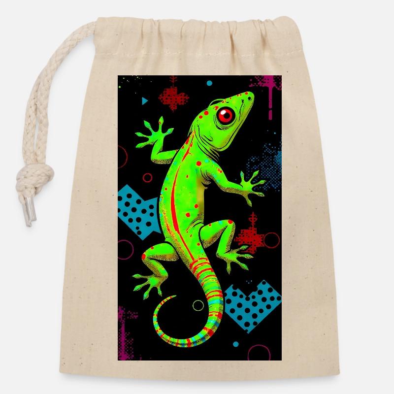 Gecko - Sac cadeau en coton avec cordon (14 x 20 cm) - nature