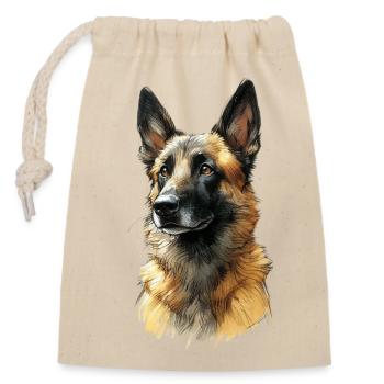 German Shepherd Portrait Illustration - Closable cotton gift bag (14x20cm) - nature - Front