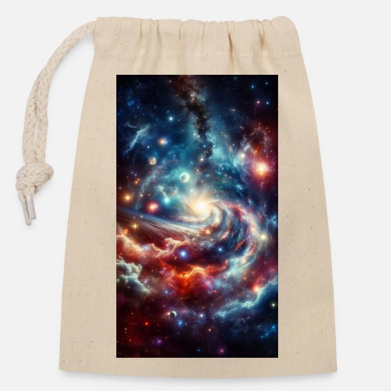 Kosmische Spirale: Sternennebel - Verschließbarer Geschenkbeutel aus Baumwolle (14x20cm) - Natur