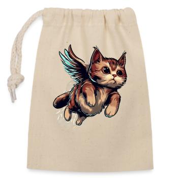 Fliegende Katze - Verschließbarer Geschenkbeutel aus Baumwolle (14x20cm) - Natur - Vorne