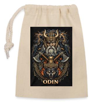 Odin Kriegsvater mit Raben und Wölfen - Verschließbarer Geschenkbeutel aus Baumwolle (14x20cm) - Natur - Vorne