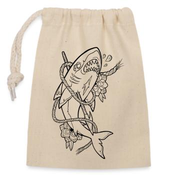 Old School Shark Black - Closable cotton gift bag (14x20cm) - nature - Front