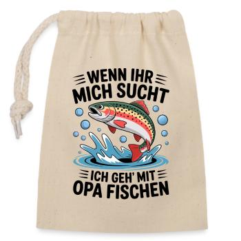 Angeln mit Opa mit springender Forelle - Verschließbarer Geschenkbeutel aus Baumwolle (14x20cm) - Natur - Vorne