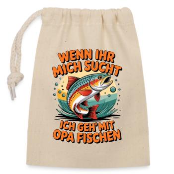 Angeln mit Opa mit springender Forelle - Verschließbarer Geschenkbeutel aus Baumwolle (14x20cm) - Natur - Vorne