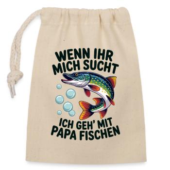 Ich gehe mit Papa angeln fischen springender Hecht - Verschließbarer Geschenkbeutel aus Baumwolle (14x20cm) - Natur - Vorne