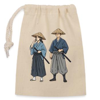 Samurai Duett im Kimono Ronin Paar - Verschließbarer Geschenkbeutel aus Baumwolle (14x20cm) - Natur - Vorne