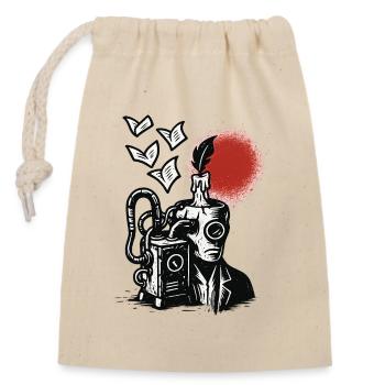 Machine à encre avec stylo et soleil - Sac cadeau en coton avec cordon (14 x 20 cm) - nature - Devant