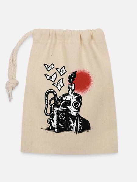 Ink Machine with Pen and Sun - Closable cotton gift bag (14x20cm) - nature