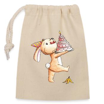 Anniversaire de gâteau de lapin - Sac cadeau en coton avec cordon (14 x 20 cm) - nature - Devant